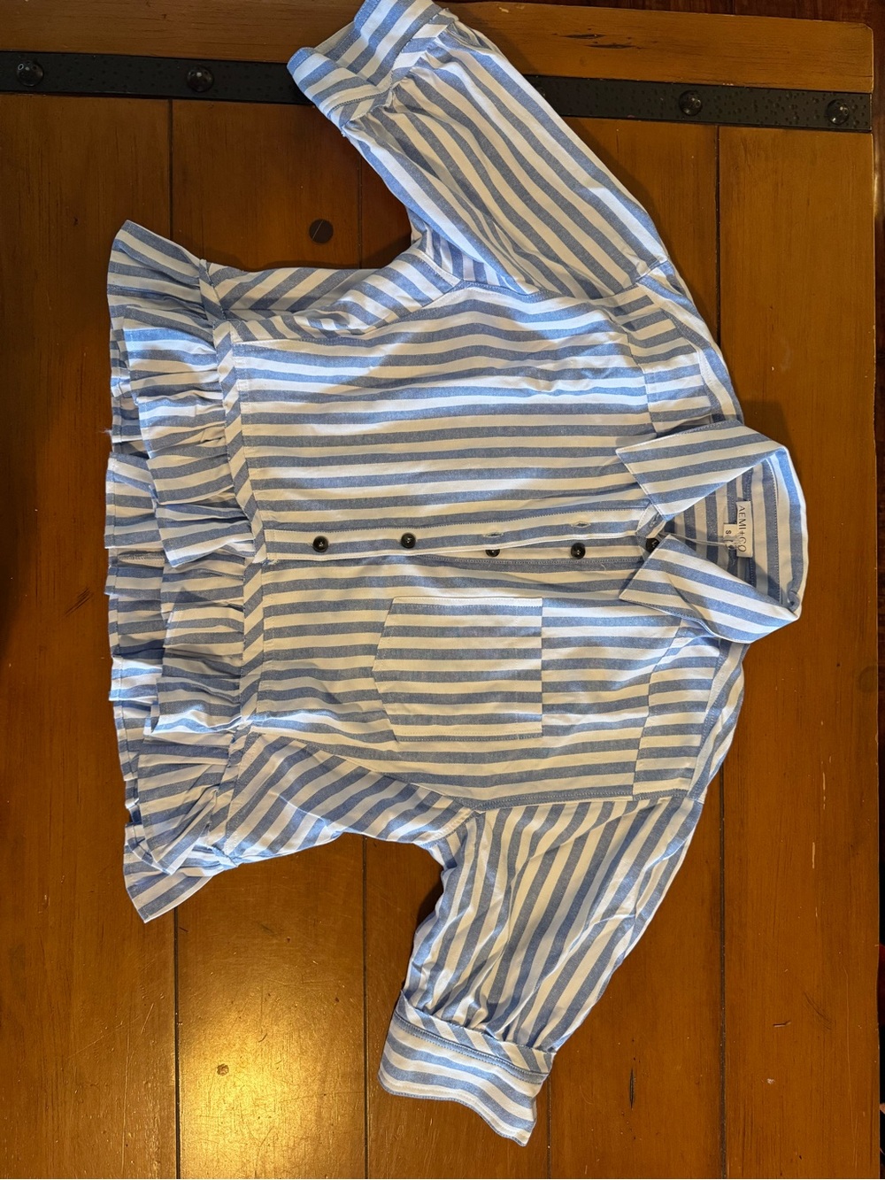 Striped Ruffle Hem Button-Front Top - Blue & White